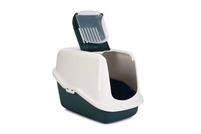 Beeztees Kapalı Kedi Tuvaleti, Koku Filtreli, Koyu Yeşil Beyaz, 56x39x39cm - 2