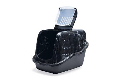 Beeztees Kapalı Kedi Tuvaleti, Koku Filtreli, Siyah Mermer Antrasit, 56x39x39cm - 3