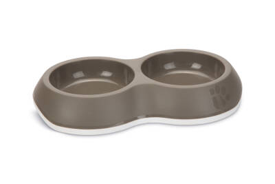 Beeztees Kedi İkili Mama ve Su Kabı, Premium, Plastik, Bej/Gri, 26cm - 1