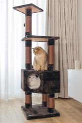Beeztees Kedi Köşe Tırmalama ve Oyun Evi, Kahverengi, 40x40x135cm - 3