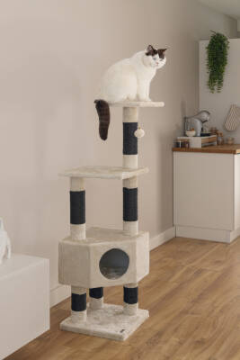 Beeztees Kedi Köşe Tırmalama ve Oyun Evi, Krem, 40x40x135cm - 2