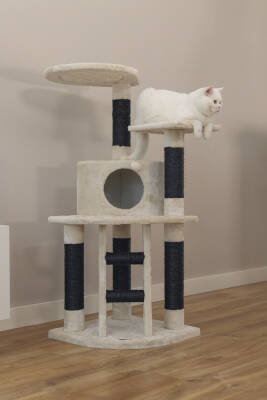 Beeztees Kedi Tırmalama ve Oyun Evi, Krem, 50x50x123cm - 2