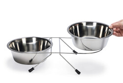 Beeztees Köpek İkili Mama Su Kabı, Paslanmaz Çelik, 20cm, 2x1800ml - 2