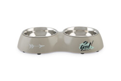 Beeztees Köpek İkili Mama ve Su Kabı, Paslanmaz Çelik, Gri, 34x17,5cm, 2x350ml - Beeztees