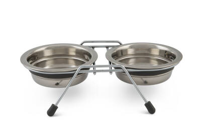 Beeztees Köpek İkili Mama ve Su Kabı, Paslanmaz Çelik, Sessiz&Kaymaz, 11cm, 2x220ml - 1