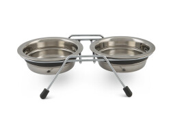 Beeztees Köpek İkili Mama ve Su Kabı, Paslanmaz Çelik, Sessiz&Kaymaz, 11cm, 2x220ml - Beeztees