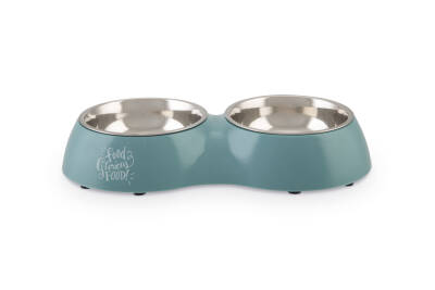 Beeztees Köpek İkili Mama ve Su Kabı, Paslanmaz Çelik, Turkuaz, 34x17,5cm, 2x350ml - 1