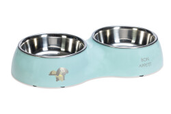 Beeztees Köpek İkili Mama ve Su Kabı, Paslanmaz Çelik, Turkuaz, 34x17,5cm, 2x350ml - Beeztees