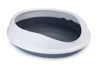 Beeztees Yüksek Kenarlı, Oval Açık Kedi Tuvaleti, Gri Beyaz, 46x55x40cm - 1