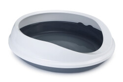 Beeztees Yüksek Kenarlı, Oval Açık Kedi Tuvaleti, Gri Beyaz, 46x55x40cm - Beeztees