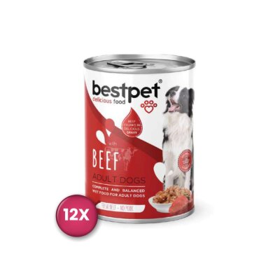Bestpet Jöle İçinde Parça Sığır Etli Konserve Yetişkin Köpek Maması 400 gr x 12 Adet