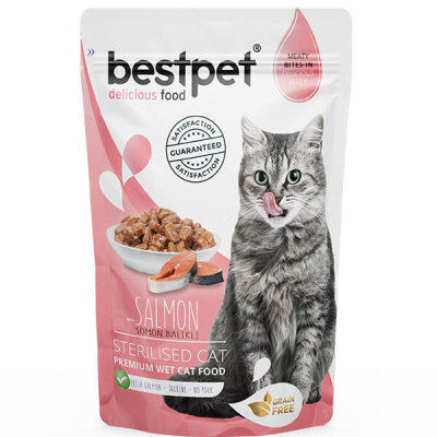 BestPet Sterilised Jelly Pouch Somonlu Kedi Konservesi 85 Gr