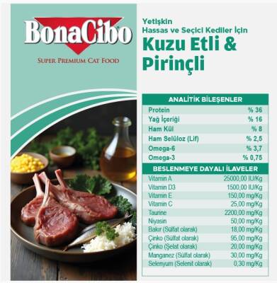 BonaCibo Kuzu Etli ve Pirinçli Yetişkin Kedi Maması 2 Kg - 4