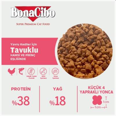 BonaCibo Tavuklu (Hamsi ve Pirinç eşliğinde) Yavru Kedi Maması 1.5 Kg - 3