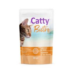Catty Bistro Sos İçinde Somonlu Ton Balıklı Yetişkin Kedi Konservesi 85 Gr - Catty