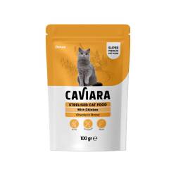 Caviara Pouch Sos İçinde Et Parçacıklı Tavuklu Kısırlaştırılmış Yetişkin Kedi Konservesi 100 Gr - Caviara
