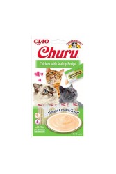 Ciao Churu Cream Tavuklu ve Deniz Taraklı Krema Sıvı Kedi Ödülü 4 X 14 gr - Ciao