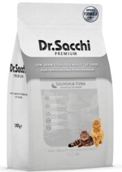 Dr. Sacchi Premium Düşük Tahıllı Somonlu Ve Ton Balıklı Kısırlaştırılmış Yetişkin Kedi Maması 1 kg - Dr. Sacchi
