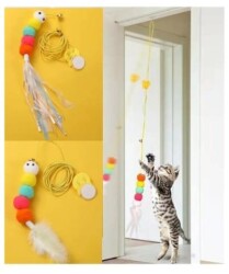 Elastik Tırtıl Kedi Oyuncağı Vantuzlu Lastikli Kedi Kelebek Yakalama Egzersiz Oyuncağı - Aspet