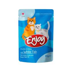 Enjoy Pouch Sos İçinde Et Parçacıklı Beyaz Balıklı Yetişkin Kedi Konservesi 85 Gr - Enjoy
