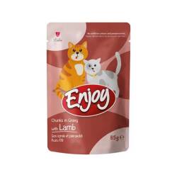 Enjoy Pouch Sos İçinde Et Parçacıklı Kuzu Etli Yetişkin Kedi Konservesi 85 Gr - Enjoy