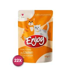 Enjoy Pouch Sos İçinde Et Parçacıklı Tavuklu Yetişkin Kedi Konservesi 85 Gr x 22 Adet - Enjoy