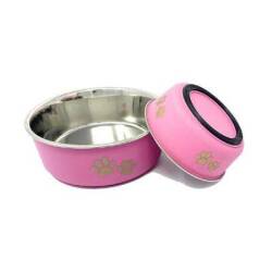 EuroDog Pati Desenli Pembe Kedi Köpek Mama Su Kabı 300 ml - EuroDog