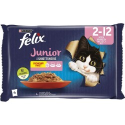 Felix Junior Pouch Tavuklu ve Sığır Etli Kedi Konservesi (4 X 85 gr) 12 Adet - Felix