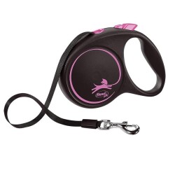Flexi Black Design Pembe 5 mt Şerit Otomatik Tasma Medium - Flexi
