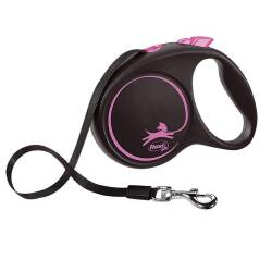 Flexi Black Design Pembe 5 mt Şerit Otomatik Tasma Medium - Flexi