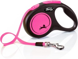 Flexi Neon Şerit Otomatik Köpek Tasması Medium 5 mt Pembe - Flexi