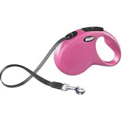 Flexi New Classic Şerit Otomatik Köpek Gezdirme Tasması Pembe XS 3 mt - Flexi