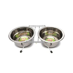 Flip Kedi ve Köpekler İçin Paslanmaz Çelik İkili Mama ve Su Kabı 2x450ml - Flip