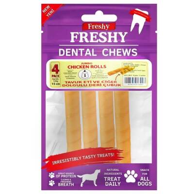 Freshy Tavuk Eti Ve Ciğer Dolgulu Deri Çubuk 4 Adet 120 Gr - 1