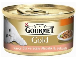 Gourmet Gold Parça Etli Soslu Alabalık ve Sebzeli Konserve Yetişkin Kedi Maması 85 gr - Gourmet Gold