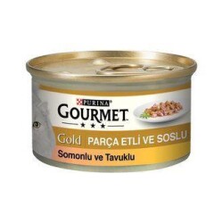 Gourmet Gold Parça Etli ve Soslu Somon Tavuk Kedi Konservesi 85 gr - Gourmet Gold