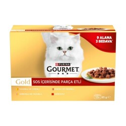 Gourmet Gold Soslu Parça Etli Karışık Çeşitli Yetişkin Kedi Konservesi 85 gr 12 AL 9 ÖDE - Gourmet Gold