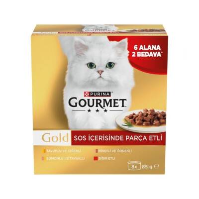 Gourmet Gold Soslu Parça Etli Karışık Çeşitli Yetişkin Kedi Konservesi 85 gr 8 AL 6 ÖDE - 1