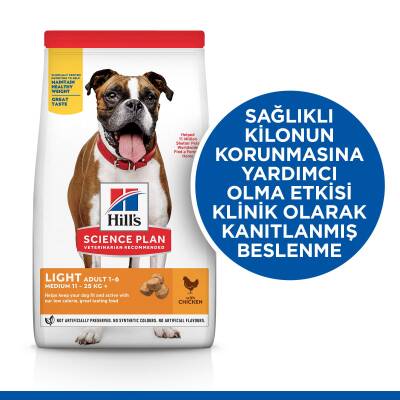 Hill's SCIENCE PLAN Light Yetişkin Orta Irk Tavuklu Köpek Maması 2,5 kg - 2