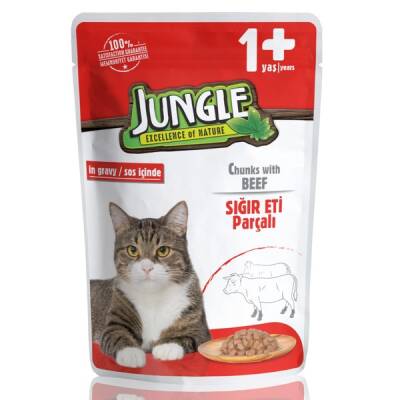 Jungle Pouch Sığır Eti Parçalı Soslu Yetişkin Kedi Konservesi 100 Gr - 1