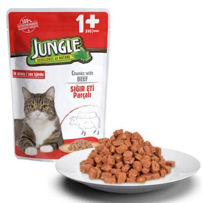 Jungle Pouch Sığır Eti Parçalı Soslu Yetişkin Kedi Konservesi 100 Gr - 2