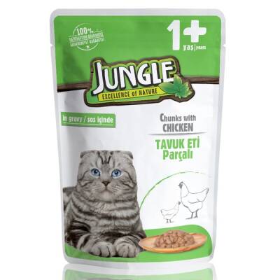 Jungle Pouch Tavuk Eti Parçalı Soslu Yetişkin Kedi Konservesi 100 Gr - 1