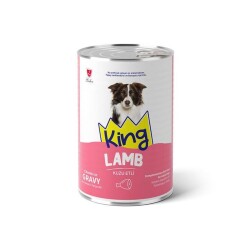 King Sos İçinde Et Parçacıklı Kuzu Etli Yetişkin Köpek Konservesi 400 gr - King