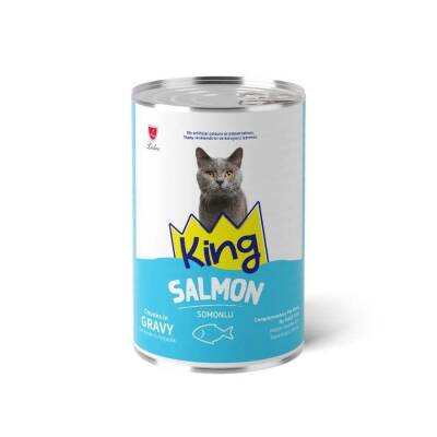 King Sos İçinde Et Parçacıklı Somonlu Yetişkin Kedi Konservesi 400 gr - 1