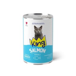 King Sos İçinde Et Parçacıklı Somonlu Yetişkin Kedi Konservesi 400 gr - King