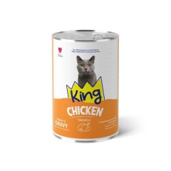 King Sos İçinde Et Parçacıklı Tavuklu Yetişkin Kedi Konservesi 400 gr - King