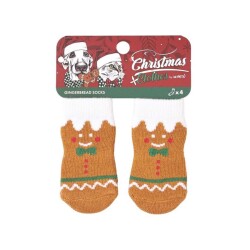 M-PETS Chrıstmas Gıngerbreaad Kaymaz Tabanlı Çorap 4lü - M-Pets