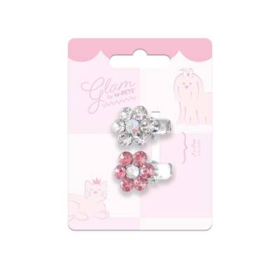 M-Pets Glam Çiçekli Kedi ve Köpekler İçin Aksesuar Toka Pembe Beyaz - 1