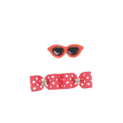 M-Pets Glam Gözlük ve Fiyonklu Kedi ve Köpekler İçin Aksesuar Toka Kırmızı - 2