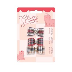 M-Pets Glam Kareli Fiyonklu Kedi ve Köpekler İçin Aksesuar Toka Kırmızı - M-Pets